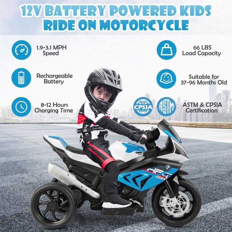 Load image into Gallery viewer, Blue 3-Wheel Electric Ride-On Motorcycle for Kids with Light and Music - 12V, Ages 3-6
