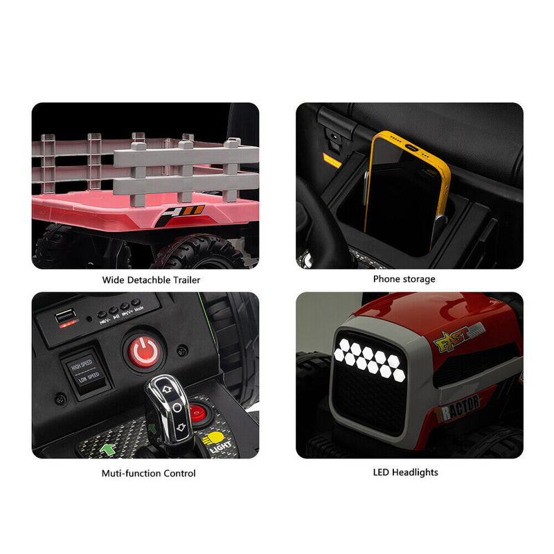 Load image into Gallery viewer, Electric Pink Tractor and Trailer Ride-On Toy for Toddlers (12V)
