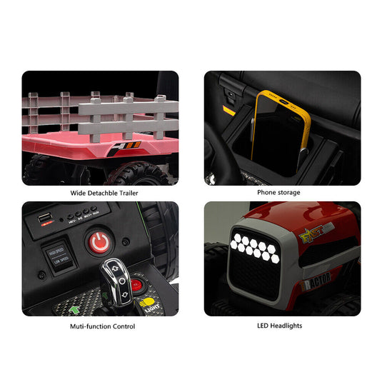 Electric Pink Tractor and Trailer Ride-On Toy for Toddlers (12V)