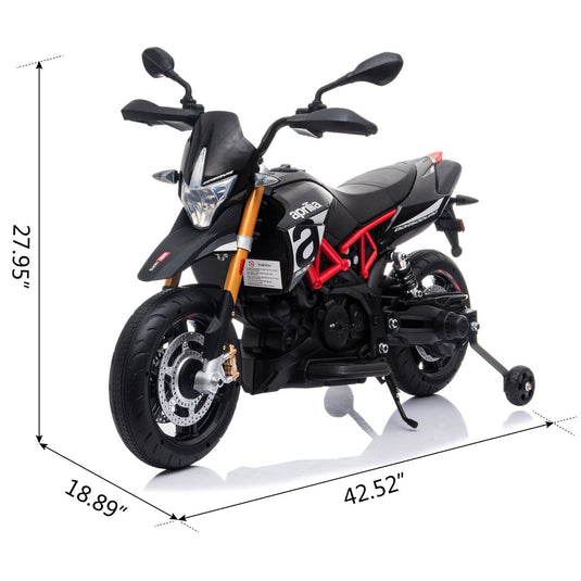 TOBBI 12V Aprilia Licensed Electric Ride-On Motorcycle for Kids with Training Wheels