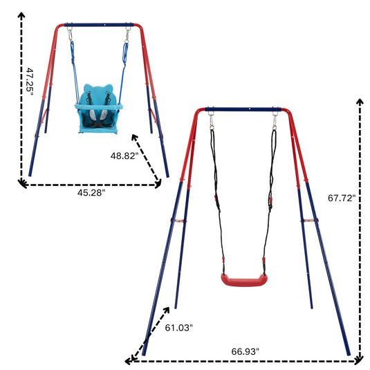 Green and Blue Baby Swing Set 2-in-1 Plastic Safe Mental Development Toy