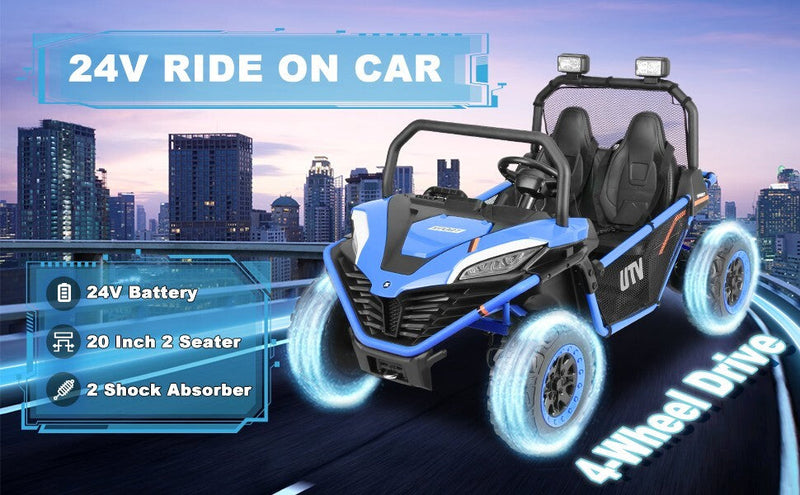 Load image into Gallery viewer, 24V Electric 2-Seater Kids Ride-On 4WD UTV Truck with Remote Control Blue
