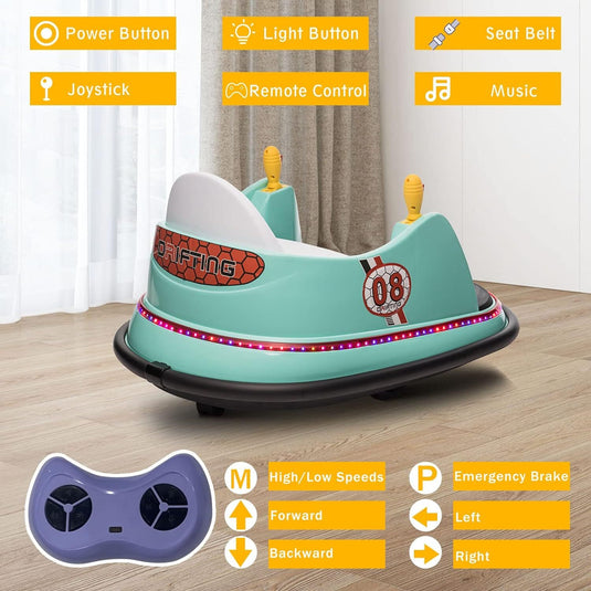 6V Kids Ride-On Bumper Car with Remote Control, 360° Spin and Flashing Lights for Toddlers