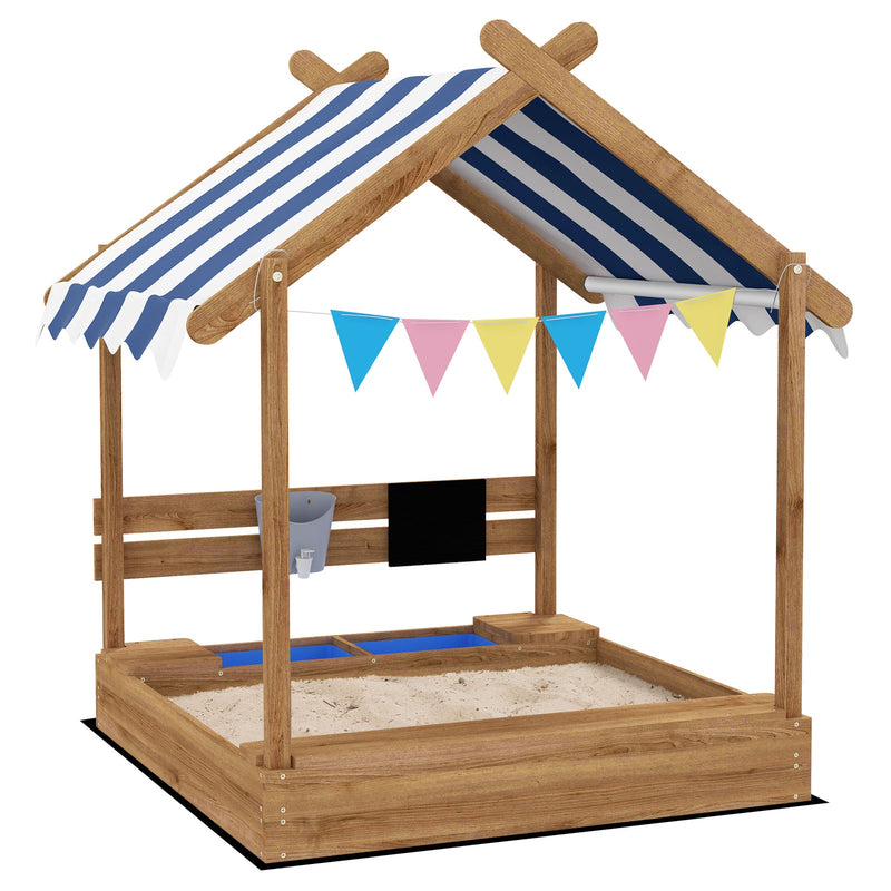Load image into Gallery viewer, Wooden Sandbox with Canopy and Playhouse Design for Ages 3-7 Years Brown
