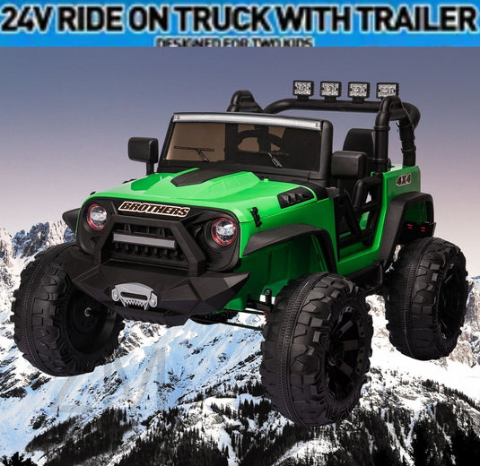 2 Seater 24V Kids Ride On Truck with Remote Control, LED Lights, and 3 Speeds - 2x200W Power