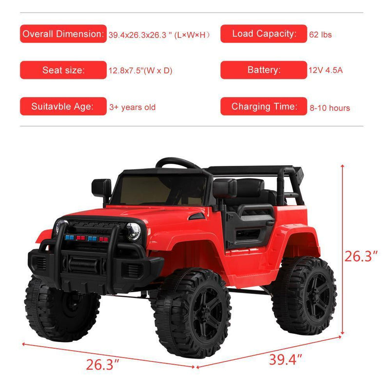 Load image into Gallery viewer, Electric 12V Red Kids Ride-On Truck with 2.4G Remote Control and 3 Speed Modes
