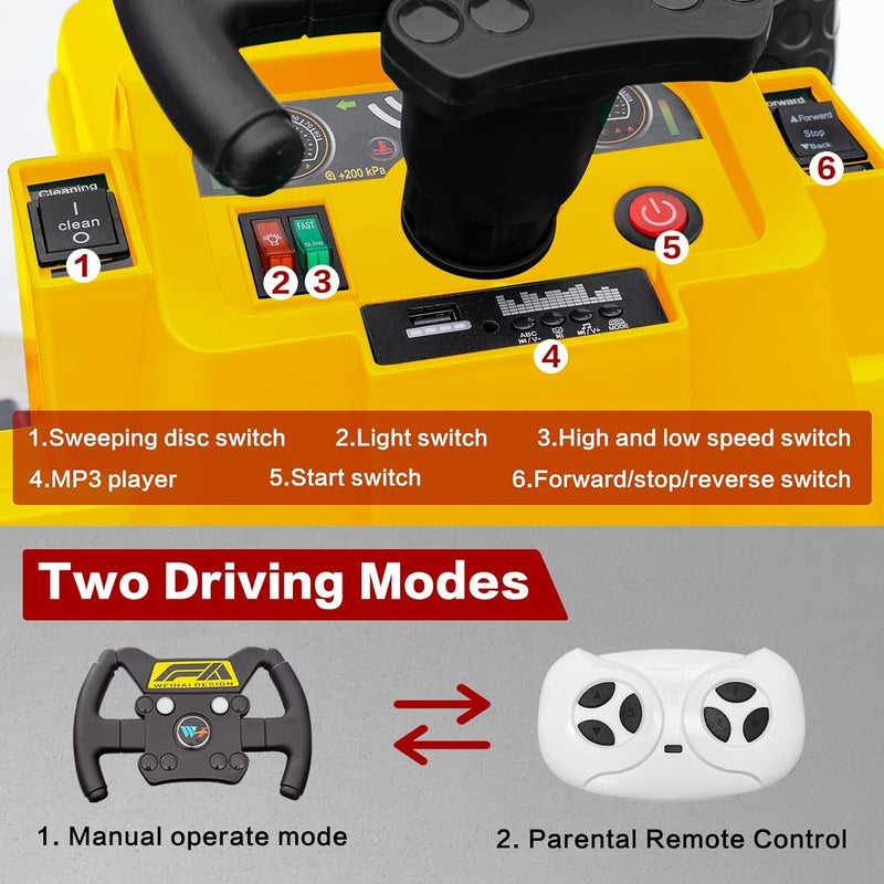 Load image into Gallery viewer, 12V Kids Ride-On Construction Sweeper Truck with Trailer and Rubbish Bin Toy Car
