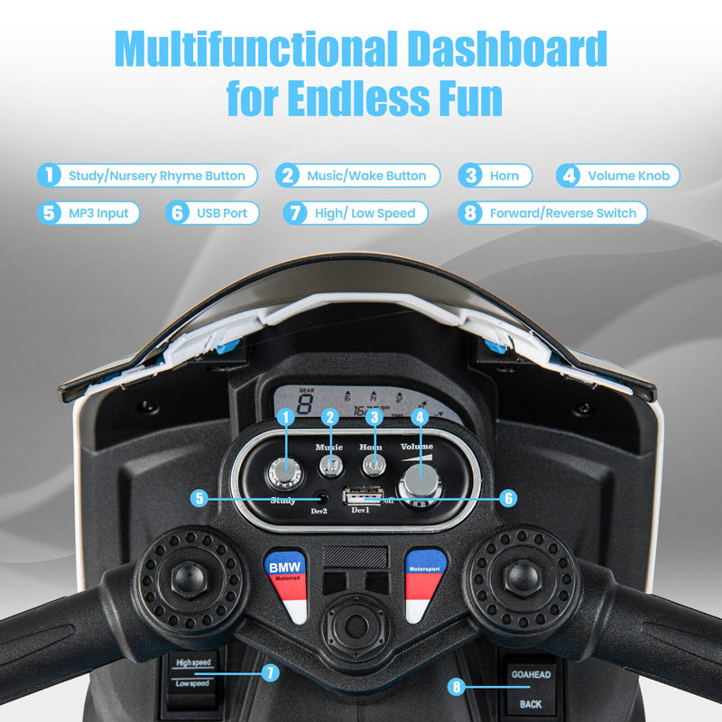 Load image into Gallery viewer, Electric Ride-On Motorcycle for Kids with LED Headlights and Non-Slip Wheels - White
