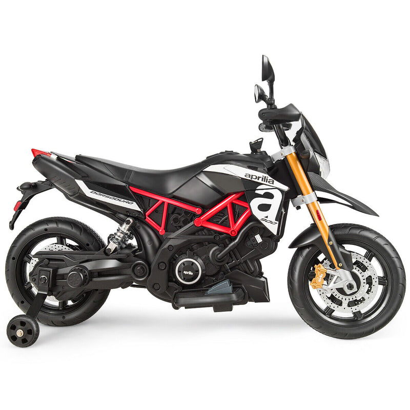 Load image into Gallery viewer, 12V Kids Ride-On Aprilia Motorcycle with Training Wheels - Black
