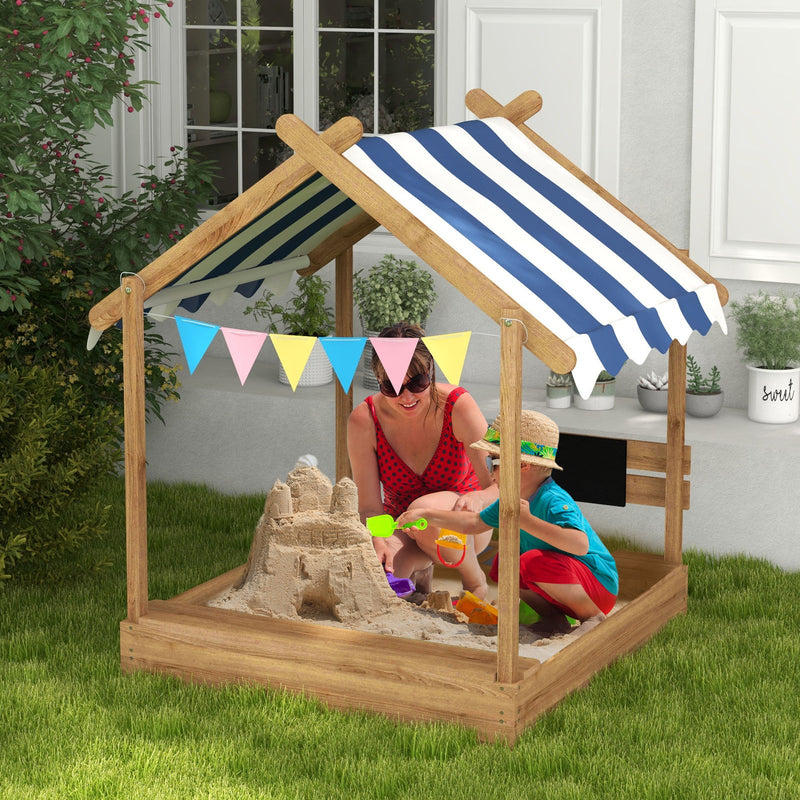 Load image into Gallery viewer, Wooden Sandbox with Canopy and Playhouse Design for Ages 3-7 Years Brown
