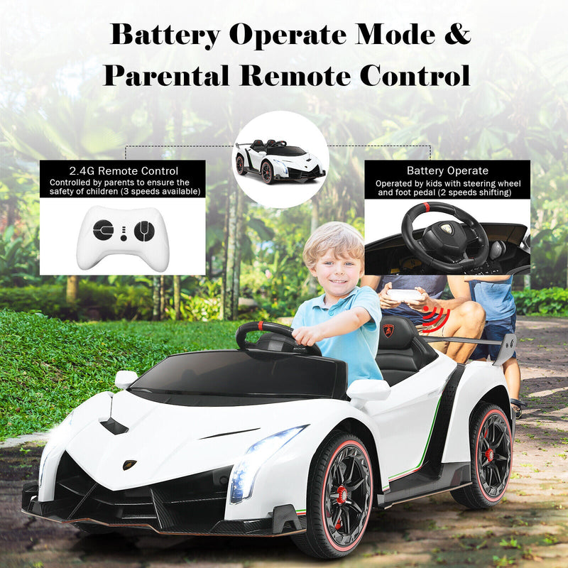 Load image into Gallery viewer, 2-Seater Licensed Lamborghini Kids Ride On Car with RC and Swing Function - White (12V)
