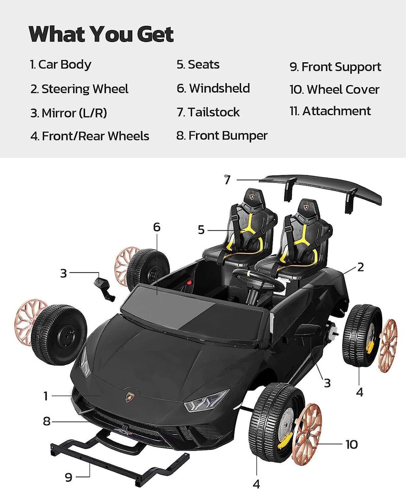 Load image into Gallery viewer, 12V10Ah Electric Black Lamborghini Ride-On Car for Kids - 2 Seater with Remote Control
