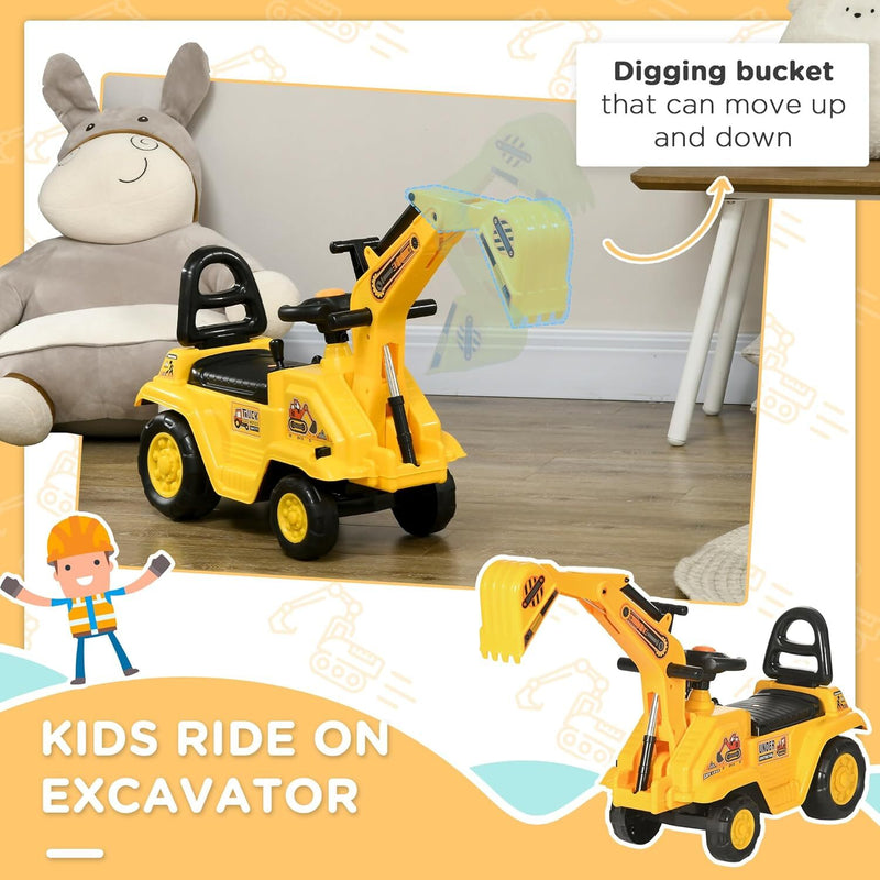 Load image into Gallery viewer, Kids Ride-On Excavator Truck with Pull Cart, Horn, and Under-Seat Storage
