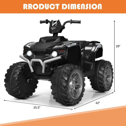 12V Electric ATV Quad for Kids with Music, LED Lights, and Black Finish