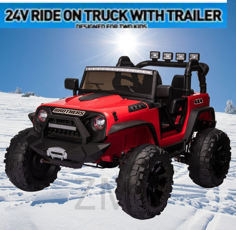 Load image into Gallery viewer, 24V Battery-Powered Kids Ride On Truck with Trailer and RC Control - 3 Speeds, Camo Design
