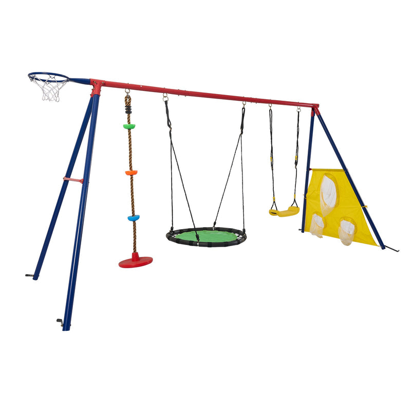 Load image into Gallery viewer, 5-in-1 Rainbow Color Swingset with Textilene Swing and Tree Design
