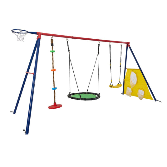 5-in-1 Rainbow Color Swingset with Textilene Swing and Tree Design