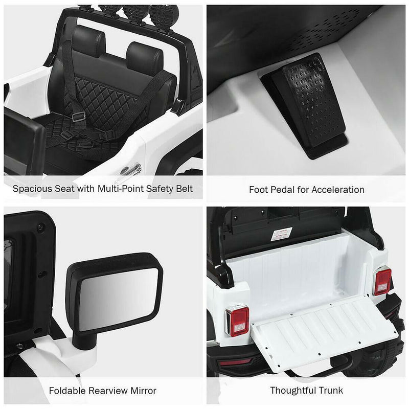 Load image into Gallery viewer, 12-Volt White Ride-On Car Truck for Kids with RC Control, LED Lights, Music, and Trunk
