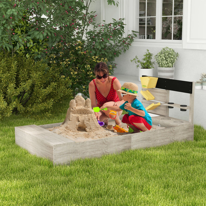 Load image into Gallery viewer, Wooden Sandbox with Liner and Kitchen Sink Design for Ages 3-7 Years Gray
