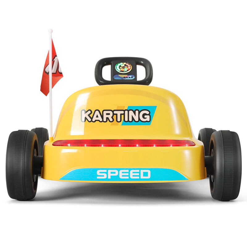 Load image into Gallery viewer, Yellow 12V Battery-Powered Kids Electric Ride-On Go-Kart with 3 Speeds, Music, and Remote Control
