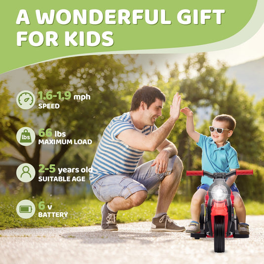 6V Red Ride-On Motorcycle and Bubble Car with Music