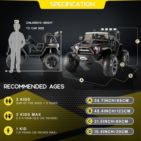 400W 2-Seater Electric Ride-On Jeep for Kids with LED Lights and Remote Control
