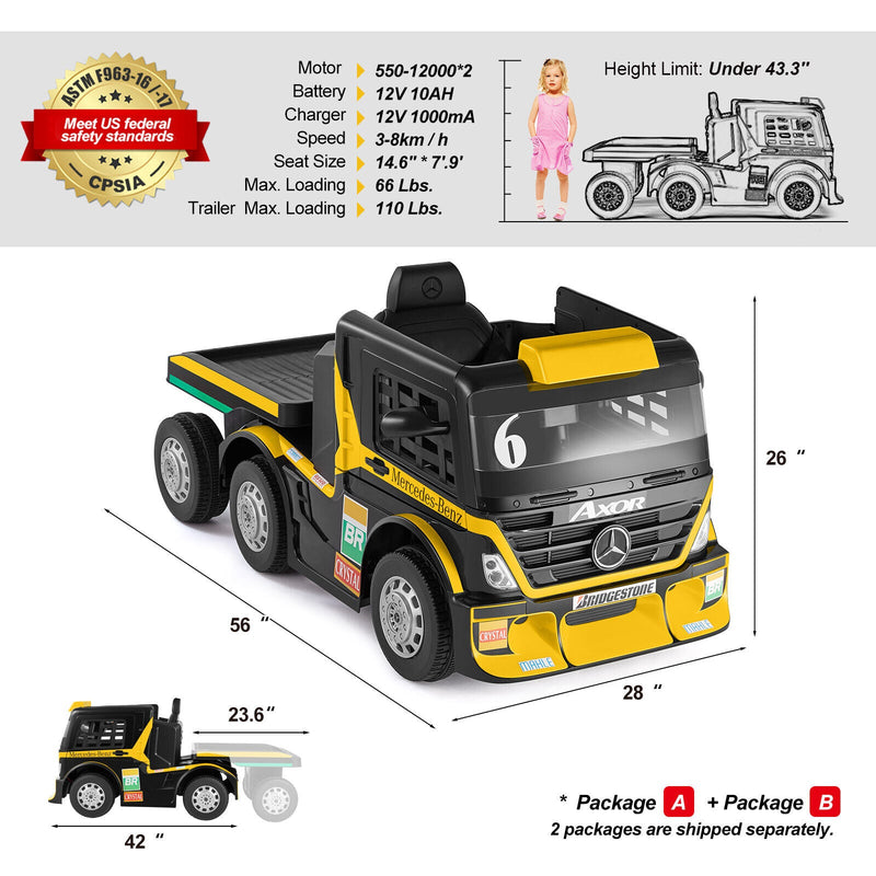 Load image into Gallery viewer, 12V10AH Battery-Powered Ride On Truck with Swing Trailer and RC Control for Kids - MP3 Compatible, 6 Wheels
