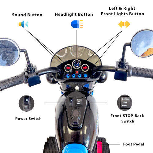 Electric 3-Wheel Chopper Motorcycle Toy for Kids with LED Headlights