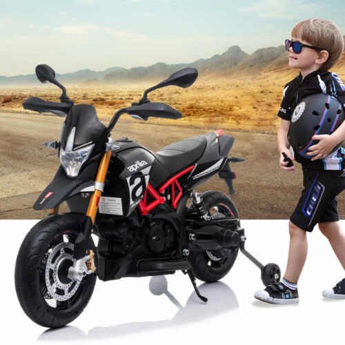 TOBBI 12V Aprilia Licensed Electric Ride-On Motorcycle for Kids with Training Wheels