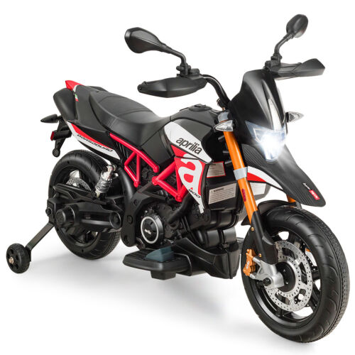 Load image into Gallery viewer, Aprilia 12V Kids Ride-On Motorcycle with Training Wheels in Red - Officially Licensed
