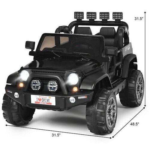 Load image into Gallery viewer, 2-Seater Black Ride-On Truck with Remote Control and Storage Room - 12V
