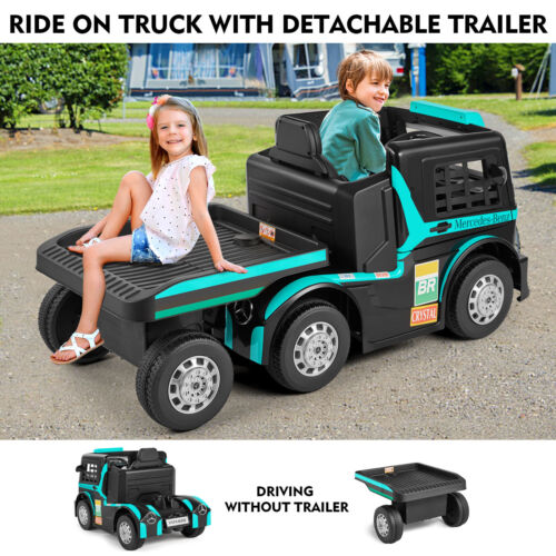 Load image into Gallery viewer, 12V10AH Battery Powered Ride-On Truck with Swing Trailer and MP3 Player - 6 Wheels RC Toy for Kids
