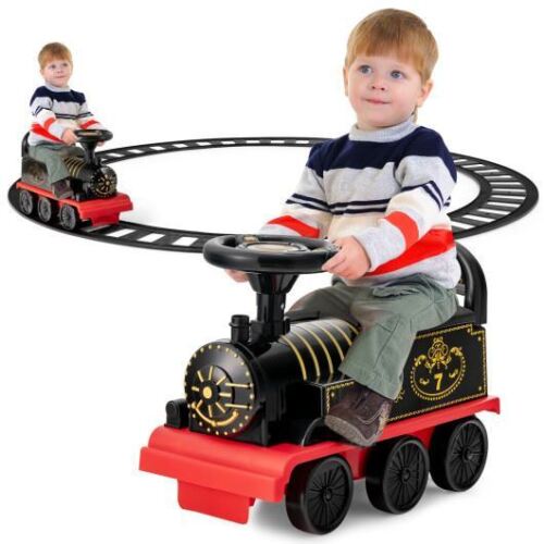 Electric Kids Ride On Train Set with 16-Piece Tracks - Durable Black Design