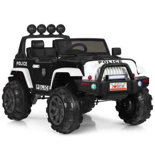 Load image into Gallery viewer, 12 Volt Electric Kids Ride-On Police Truck Car with MP3 Player, Bluetooth Connectivity, and Remote Control - Black
