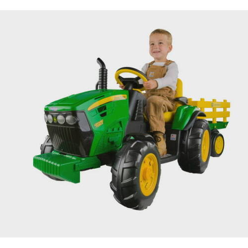 Load image into Gallery viewer, John Deere Electric Tractor Trailer Ride-On for Kids: A Fun and Exciting Toy for Little Farmers!
