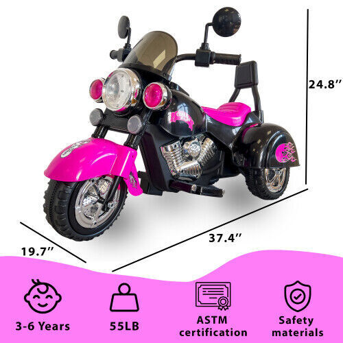 Electric 3-Wheel Chopper Motorcycle Toy for Kids with LED Headlights