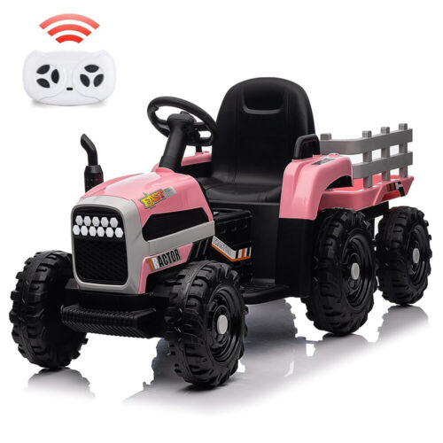 Load image into Gallery viewer, Electric Pink Tractor and Trailer Ride-On Toy for Toddlers (12V)
