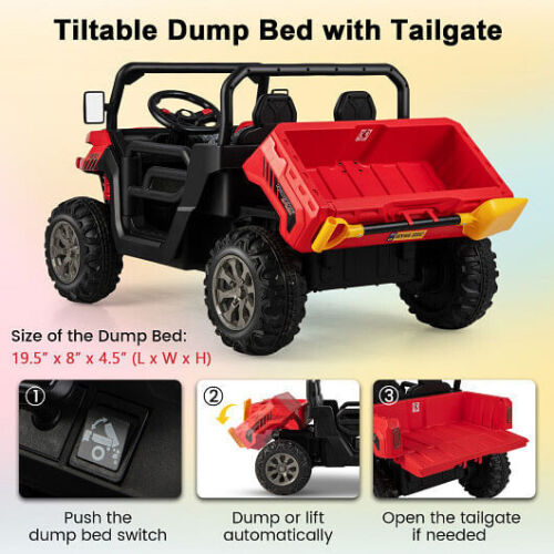 Load image into Gallery viewer, Red 2-Seater Kids Dump Truck with Dump Bed and Shovel for Outdoor Play
