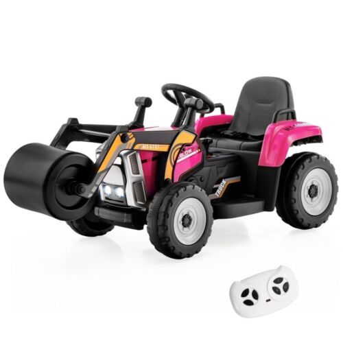 12V Electric Pink Tractor with Remote Control, Music, and LED Lights for Kids