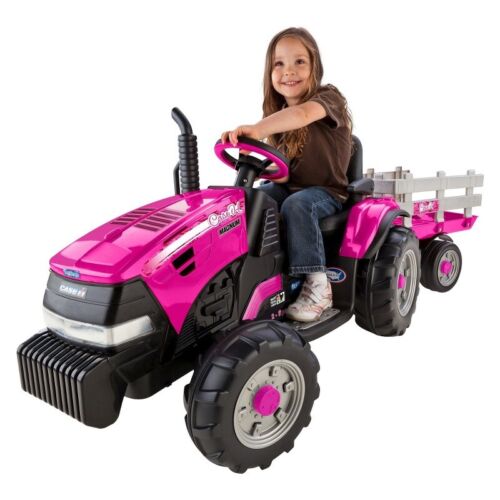 Load image into Gallery viewer, Peg Perego 12V Case IH Magnum Tractor with Trailer Electric Ride-On - Rose
