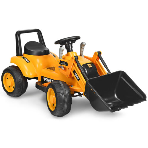 6V Battery Powered Kids Excavator Digger Tractor with Digging Bucket - Yellow
