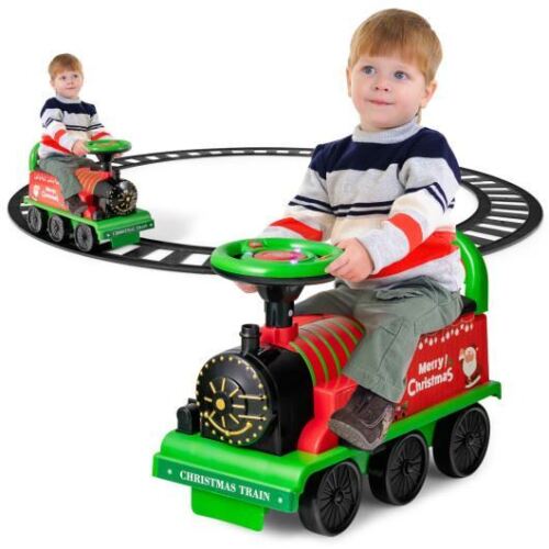 Green 6V Electric Kids Ride On Train Set with 16 Pieces of Durable Tracks