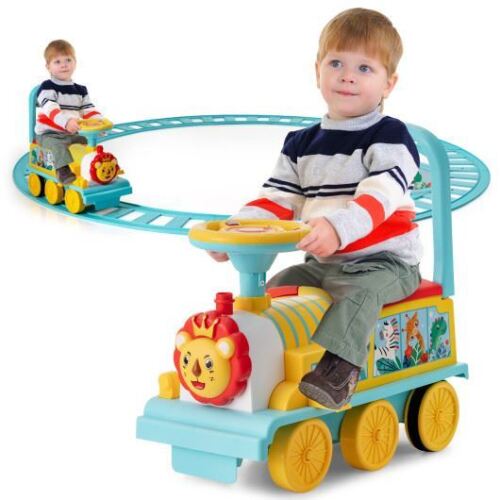 Electric Kids Ride On Train Set with 16 Pieces of Durable Tracks - Blue