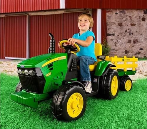 Load image into Gallery viewer, John Deere Electric Tractor Trailer Ride-On for Kids: A Fun and Exciting Toy for Little Farmers!
