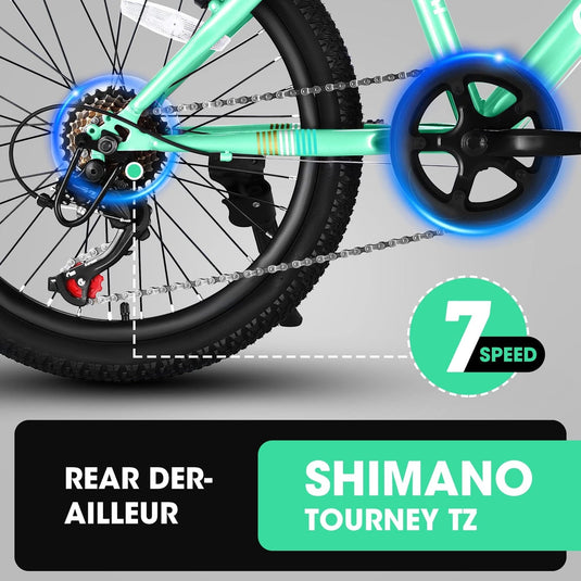 20 Inch Kids' Mountain Bike for Boys and Girls Ages 7-12 with 7-Speed Gear