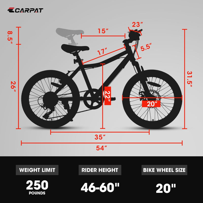 Load image into Gallery viewer, 20 Inch Kids&#39; Mountain Bike for Boys and Girls Ages 7-12 with 7-Speed Gear
