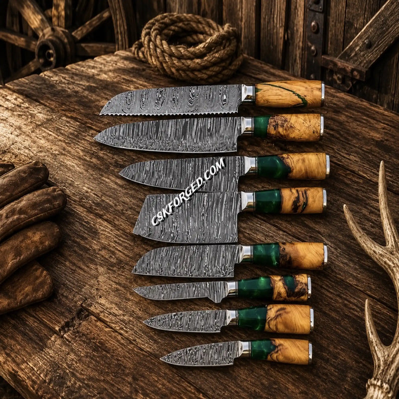 Load image into Gallery viewer, Sakura Damascus Kitchen Knife Set – Professional Chef Collection
