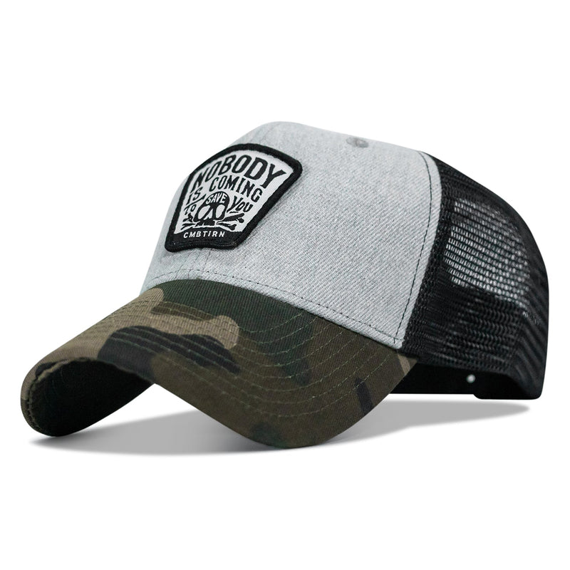 Load image into Gallery viewer, Nobody Is Coming To Save You Skull Patch Snapback Hat
