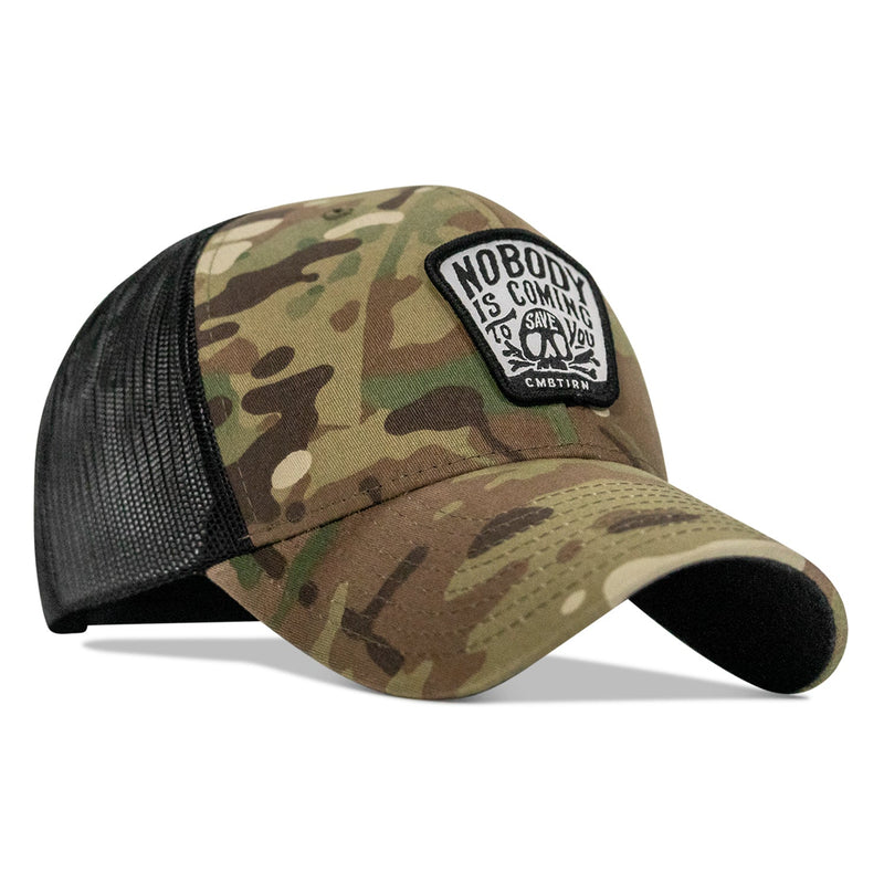 Load image into Gallery viewer, Nobody Is Coming To Save You Skull Patch Snapback Hat
