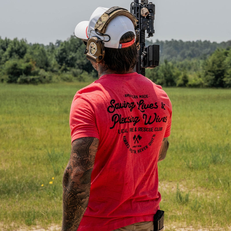 Load image into Gallery viewer, Saving Lives &amp; Pleasing Wives Fire &amp; Rescue Club Men&#39;s T-Shirt
